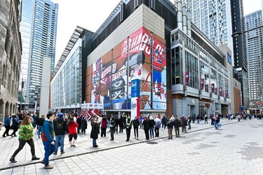 PWHL fans make their way to Montreal's Bell Centre ahead of the game between Montreal and Toronto on April 20, 2024.