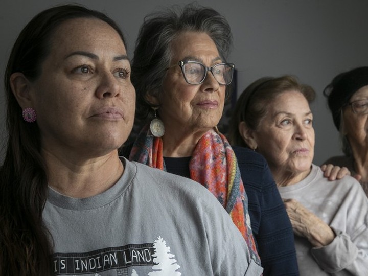 Members of the Mohawk Mothers of Kahnawake, from left: Kwetiio, Kahentinetha, Karennatha and Karakwiné. Kwetiio says McGill and Quebec are rushing the probe of the former Royal Vic site. “It’s supposed to be an unbiased search but it isn’t.”