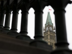 The Peace Tower on Parliament Hill in Ottawa on Monday, March 18, 2024.