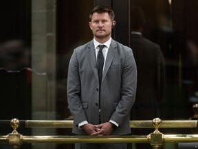 GC Strategies partner Kristian Firth stands at the bar of the House of Commons as he is admonished by the Speaker, Wednesday, April 17, 2024 in Ottawa.