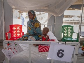 Sudanese children suffering from malnutrition are treated at an MSF clinic in Metche Camp, Chad, near the Sudanese border, Friday, April 5, 2024.
