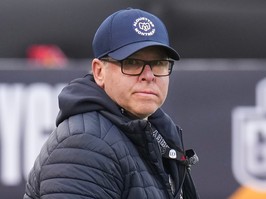 Alouettes general manager Danny Maciocia is seen wearing an Alouettes cap and jacket during a practice before last year's Grey Cup game in Hamilton.