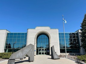The Longueuil provincial courthouse is seen on Monday, April 22, 2024.