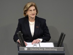 Holocaust survivor Eva Szepesi speaks to the plenary of the German Bundestag in Berlin, Germany, on Jan. 31, 2024.