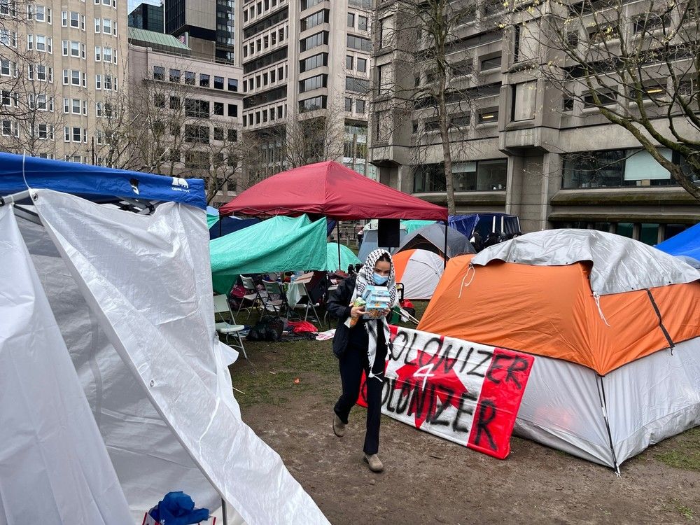 Protesters set up encampment at McGill University in solidarity with
Palestinians in Gaza