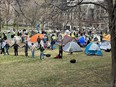 Students set up a protest encampment in solidarity with Palestinians at McGill University in Montreal on April 27, 2024.
