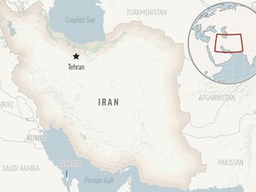This is a locator map for Iran with its capital, Tehran.