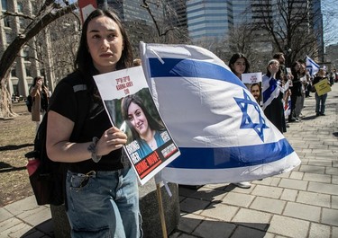 Students hold a vigil at McGill University on Tuesday, April 9, 2024 to demand the release of Israeli hostages held by Hamas in Gaza.