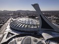 An aerial view of Olympic Stadium in Montreal, Monday Feb. 5, 2024. The Quebec government has awarded the organization that manages Montreal's Olympic Stadium up to $40 million to pay for repairs and decontamination following a March 21 fire.