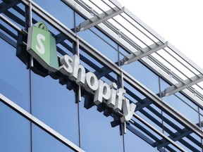 Shopify Inc. headquarters signage is seen in Ottawa on Tuesday, May 3, 2022.