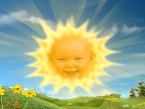 A baby face in an animated sun
