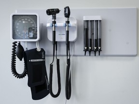Medical tools are pictured in an exam room at a health clinic in Calgary, Friday, July 14, 2023.