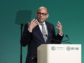 United Nations climate chief Simon Stiell speaks during a plenary session at the COP28 U.N. Climate Summit, Dec. 1, 2023, in Dubai, United Arab Emirates.