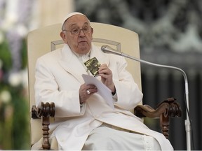 Pope Francis holds his weekly general audience in St. Peter's Square, at the Vatican, Wednesday, April 3, 2024.