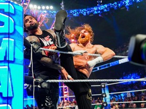 Montreal's Sami Zayn is ready for his 'Rocky IV' moment at WrestleMania 40. Zayn, right, delivers a Helluva Kick to Jimmy Uso during a 2023 episode of WWE SmackDown in a 2023 handout photo.