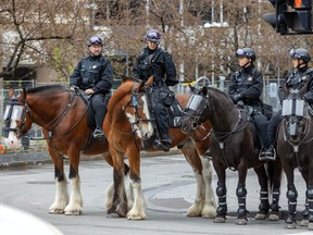 Four police officers on horses
