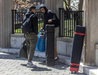 Two people with shelters were refused entrance to McGill University in Montreal on Mondaym May 6, 2024 by police and university security.