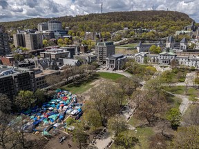 Aerial view of McGill encampment with Mount Royal in the background