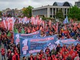 Union members march toward Taksim Square during a May Day (Labour Day) rally, marking International Workers' Day, in Istanbul, on May 1, 2024.