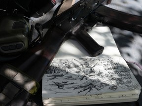 drawings in the sketchbook of Ukrainian reconnaissance drone pilot of the 22nd Brigade Andriy.