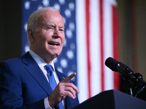 U.S. President Joe Biden speaks about his Investing in America agenda, at Gateway Technical College in Sturtevant, Wisconsin, on May 8, 2024.