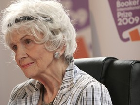 Author Alice Munro speaks to the media as she receives her Man Booker International award at Trinity College Dublin, in Dublin, Ireland, on June 25, 2009.