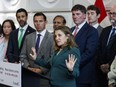 Deputy Prime Minister Chrystia Freeland speaks during a press conference in Brampton, Ont., announcing new measures the government is taking to combat auto theft on Monday, May 20, 2024.