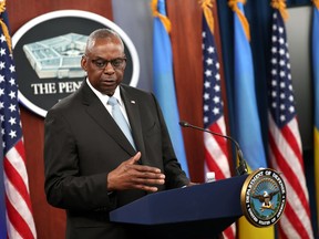 U.S. Secretary of Defense Lloyd Austin holds a joint press conference following a meeting of the Ukraine Defense Contact Group at the Pentagon on May 20, 2024 in Arlington, Virginia.