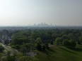 Wildfire smoke hangs over the Minneapolis skyline on Monday, May 13, 2024.