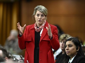 Minister of Foreign Affairs Mélanie Joly rises during Question Period in the House of Commons on Parliament Hill in Ottawa on Thursday, May 9, 2024.