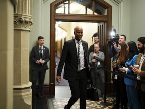 International Development Minister Ahmed Hussen arrives to a caucus meeting on Parliament Hill in Ottawa, Wednesday, April 17, 2024.