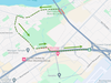A map of the detours recommended by the city of Montreal following the closure of the Pitfield twin bridges in the Pierrefonds-Roxboro borough.