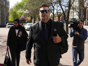 "Freedom Convoy" organizer Pat King arrives to court for the start of his criminal trial in Ottawa on Monday, May 13, 2024.