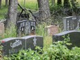 Families say they're still waiting to bury the remains of their family members at Montreal's Notre-Dame-des-Neiges cemetery, months after the end of a lengthy strike that brought burials to a halt. Overgrown foliage and fallen branches surround gravestones at Notre-Dame-des-Neiges Cemetery in Montreal, Sunday, July 9, 2023.