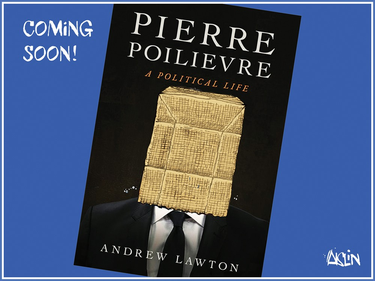 Cartoon of the cover of a biography of Pierre Poilievre with a cardboard box over the subject's head