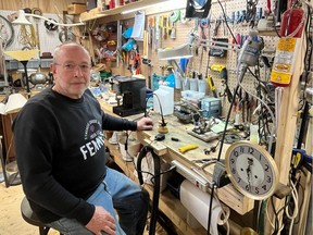 Mr. Fix-It in his Gaspé workshop.