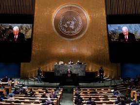 Palestinian President Mahmoud Abbas addresses the 77th session of the United Nations General Assembly on Sept. 23, 2022, at the UN headquarters.