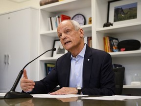 University of Toronto president Meric Gertler speaks to media during an announcement at UofT in Toronto, on Thursday, May 23, 2024.