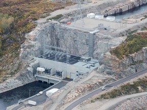 Aerial view of Hydro-Quebec's Romaine 1 hydroelectric dam