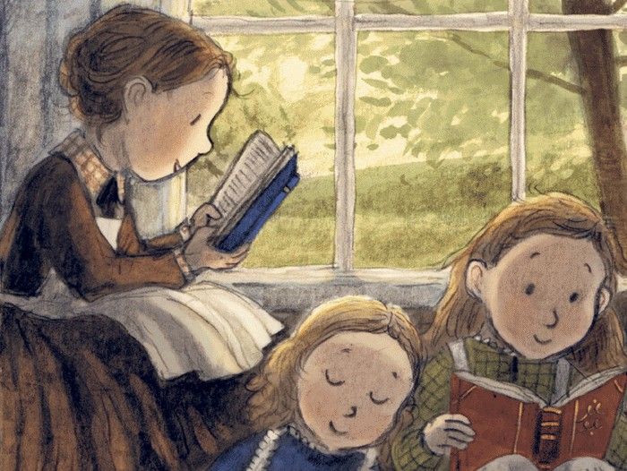 A detail from an illustration in The Little Books of the Little Brontës, by Sara O’Leary, illustrated by Briony May Smith.