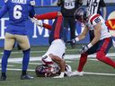 Alouettes receiver Tyson Philpot runs the ball in for the touchdown during first half Thursday night in Winnipeg.