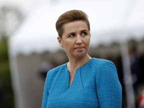 Denmark's Prime Minister Mette Frederiksen attends a ceremony at the Danish monument outside of Sainte Marie du Mont, Normandy, on, June 6, 2024. Frederiksen has been assaulted by a man on a square in the capital of Copenhagen, according to a report on Friday, June 7, 2024, by the state news agency Ritzau.