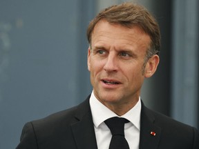 French President Emmanuel Macron attends a ceremony marking the 80th anniversary of the massacre of 643 persons by Nazi German forces, in Oradour-sur-Glane, southwestern France, on June 10, 2024.