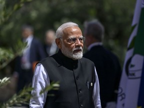 Narendra Modi arrives at Borgo Egnazia on day two of the 50th G7 summit, on June 14, 2024 in Fasano, Italy.