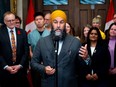NDP Leader Jagmeet Singh speaks in the Foyer of the House of Commons on Parliament Hill in Ottawa, on Monday, June 3, 2024.