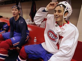 Canadiens' Pierre Dagenais, left, and Mike Ribeiro after practice at the Bell Centre in 2005.