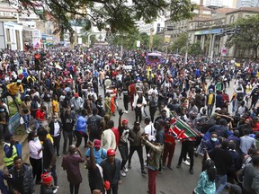 Thousand protest over proposed tax hikes in a finance bill in Nairobi, Kenya, Thursday, June 20, 2024.