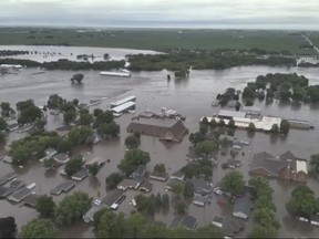 This image provided by Sioux County Sheriff shows the flooded City of Rock Valley, Iowa on Saturday, June 22, 2024.