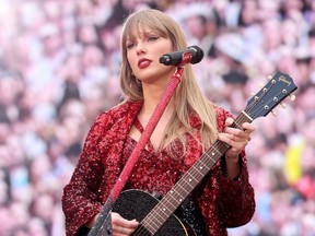 Taylor Swift performs on her The Eras Tour — Red Era — at Wembley Stadium on June 22, 2024.