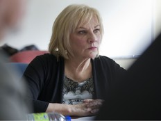 Quebec Community Groups Network director general Sylvia Martin-Laforge listens to someone speak off camera.